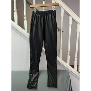 Plush Apparel Black Faux Leather Fleece Lined Leggings Small Elastic Waist Slim